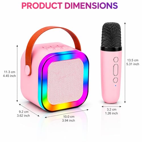 Image of One94Store Portable Bluetooth Speaker 10W with Wireless Karaoke Mic, Bluetooth 5.1, 8H Playtime, 5 Voice Change Effects, RGB LED Lights, TF Card Support, Type-C Charging, Mini Wireless Speaker-Pink