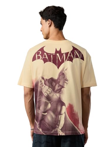 Image of The Souled Store Batman: to The Rescue Men and Boys Short Sleeves Round Neck Grey Graphic Printed Cotton Oversized T-Shirts