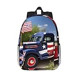 JGHHOUN Mochila ligera con estampado de camiones patrióticos del 4 de julio, para laptop, escuela, viajes, universidad, uso diario