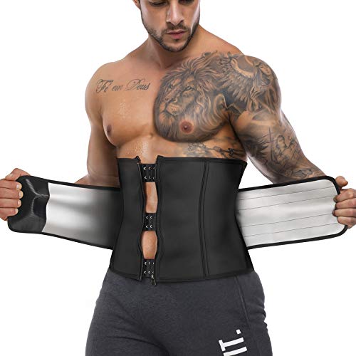 Waist Trainer Trimmer for Men Sauna Sweat Belt Neoprene-Free Waist Cincher Slimming Workout Shaper (Black, XX-Large)