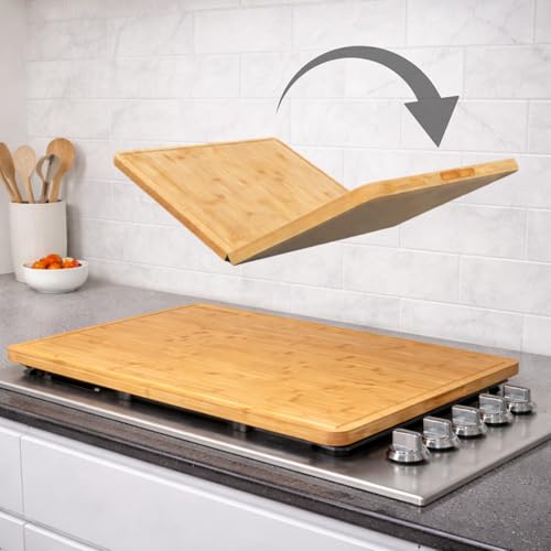 BOARDWELL - Extra Large Foldable Stovetop Cover Cutting Board Double-Sided 29 x 21 Collapsible Noodle Board XL Prep Charcuterie & Sink Cover | Natural Bamboo