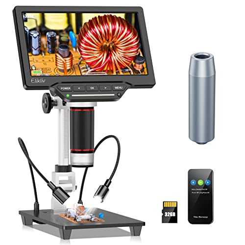 Black Friday - 70% OFF Elikliv HDMI LCD Digital Microscope with 7'' Screen, 1300X Coin Microscope for Adult, 16MP Soldering Video Microscope with 10 Lights Touch Dimming, TV/Windows/Mac Compatible, Extention Tube Included