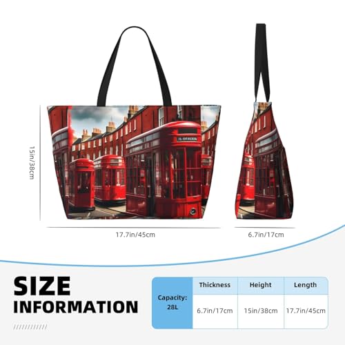 Red London Street Print Large Waterproof Beach Bag For Women With Zipper And Pockets For Travel Vacation4