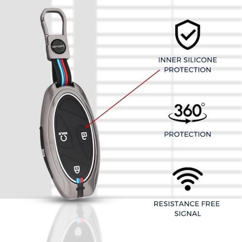 Image of KEYCEPT Metal Alloy Keycover Compatible for Hyundai Venue 2026 4 Button Smart Key Cover.(Short Keychain)