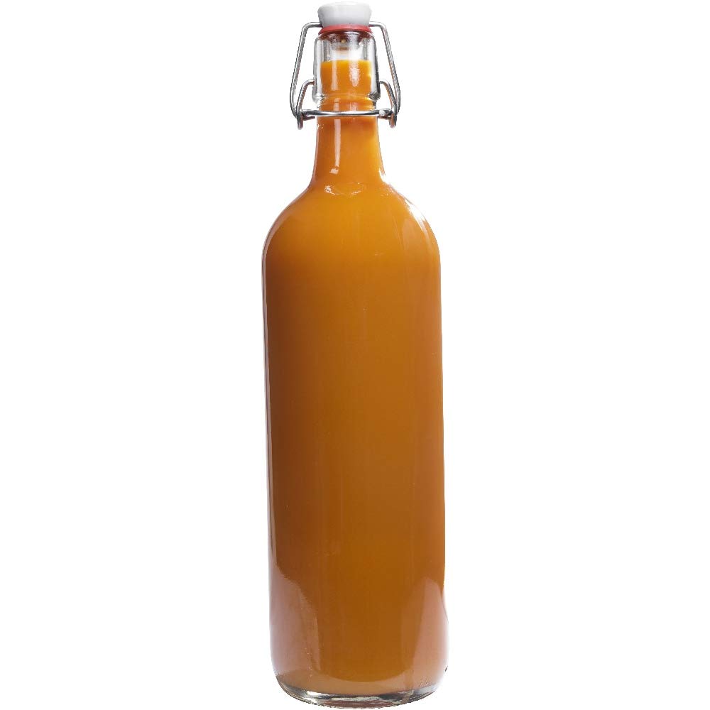 Lot de 4 Bouteilles carafes à Eau 1 Litre avec Bouchon mécanique - Verre Transparent - Livré avec Un Entonnoir