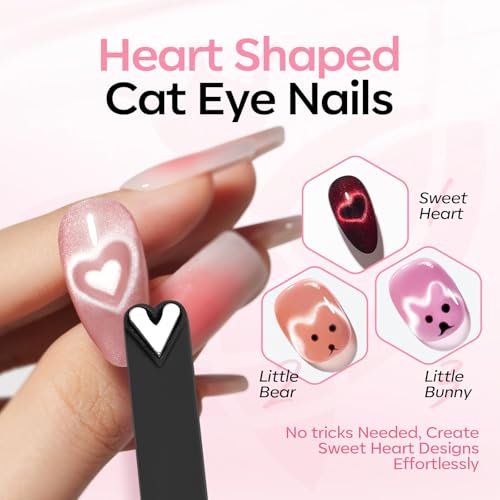 Image of Modelones Cat Eye Magnet Black 8-in-1 Tool Strong Magnetic for Cateye Gel Polish | Steel Ball, Glass Bead& French Tip&Clover Cateye Multi-Effect Nail Magnet DIY Salon