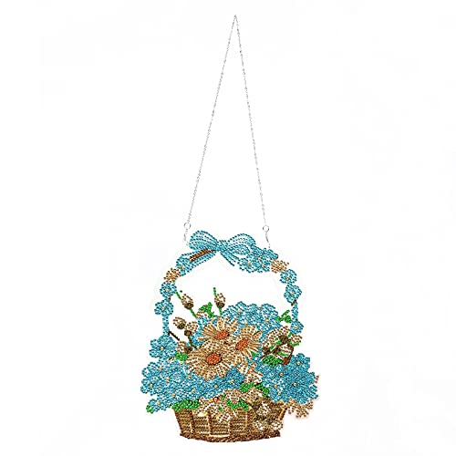 5D Pintura Diamante Kit, DIY Dibujos con Diamantes Rhinestone para Adultos y Niños, Fabricación de Mosaicos Artesanía para el Hogar Oficina Pared Decoración Regalo, Cesta de Flores Azul Cover