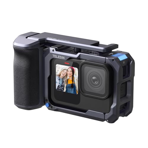 TELESIN Street Grip Kit for Hero 9-13 | with Metal Rabbit Cage | Camera Grip Holder with Seesaw Design | Aluminum Alloy Metal Shell | Backup TF Card Slot | Quick Battery Access | Vlog Grip Holder