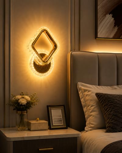 Image of FILLISKA Luxurious Acrylic Crystal Wall Lamp with Adjustable Colour Changing Function, Elegant Finish (Acrylic LuxuriousGold-2061)