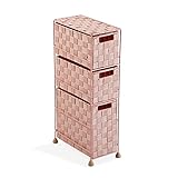 CARACTERÍSTICAS - La pequeña cómoda tiene el tamaño perfecto para su baño o habitación. La cajonera tiene una altura de 57 cm, con un largo (fondo) de 28 cm, y un ancho (de lado a lado) de 15,5 cm. El peso es de 1,92 kg y está hecho de cestas de nylon y la estructura de metal. Color: Cajones rosas y estructura negra.