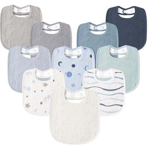 Image of Susurration Muslin Baby Drool Bibs 10Pack Soft Square Adjustable Bandana Bibs for Unisex Baby Girls & Boys
