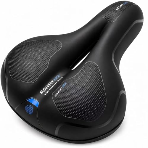OSIGEI Fahrradsattel, Gel Fahrradsitz, breiter, weicher, komfortabel atmungsaktiv stoßdämpfend, Ergonomisch Fahrrad Sattel mit wasserdichte Abdeckung (blau)