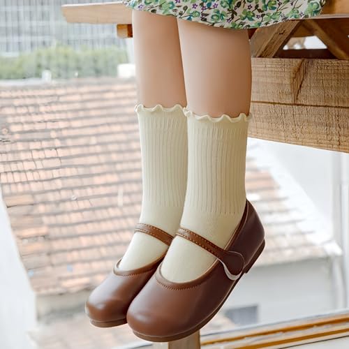 Baby Toddler Girls Ruffle Socks, Women’s Frilly Turn-Cuff Cotton Crew Socks - Breathable Casual Dress Socks 5 Pack2