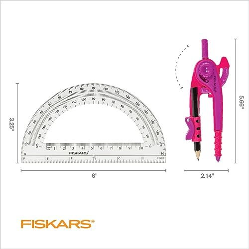 fiskars plastic compass and protractor set math geometry kit for kids 8 school supplies includes pencil color varies