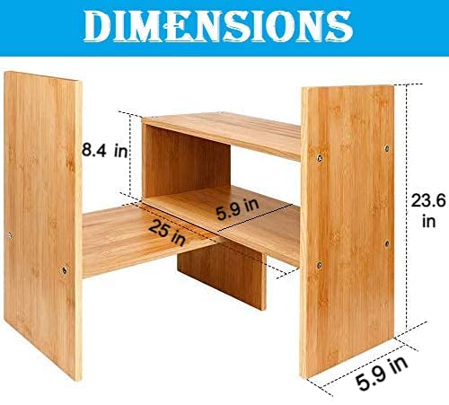 Image of Callas Adjustable Wood Desktop Storage Organizer Display Shelf Rack | Counter Top Bookcase Book Shelf | Home Decor Display & Storage Rack Cabinet Unit | CA-BS1-Bavarian Beach