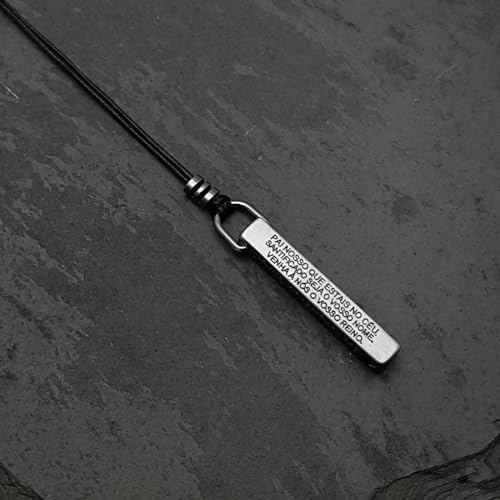 Colar Cordão Masculino Regulável com Pingente Pai Nosso em Inox Gospel