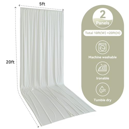 Htper 2 Panels 5x20ft Ivory Ceiling Drapes for Wedding Parties, Wrinkle Free Thick Polyester 20ft Extra Long Wedding Draping Ivory Ceiling Curtains Arch Drapery for Birthday Party Canopy Tent Decor by Htper - Used condition - Image 6