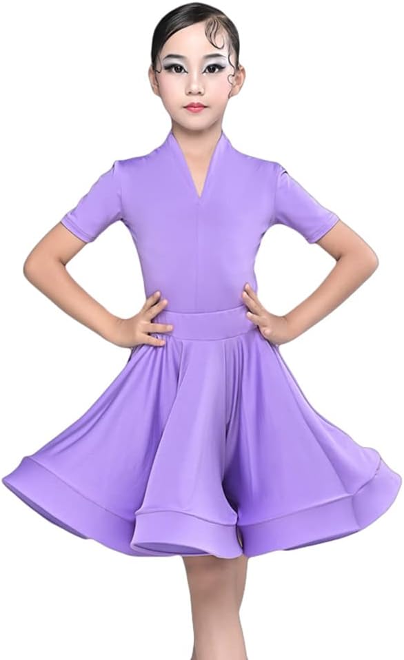 Girls Ballroom Dance Dress V Neck Professional Latin Tango Split Dance Suit