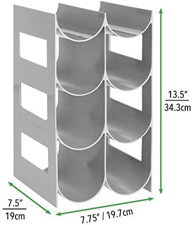 mDesign Wine Rack  Water and Wine Bottle Holder for Worktops, Pantries and Fridges  Wine Storage Rack with 4 Tiers and 8 Slots  Grey