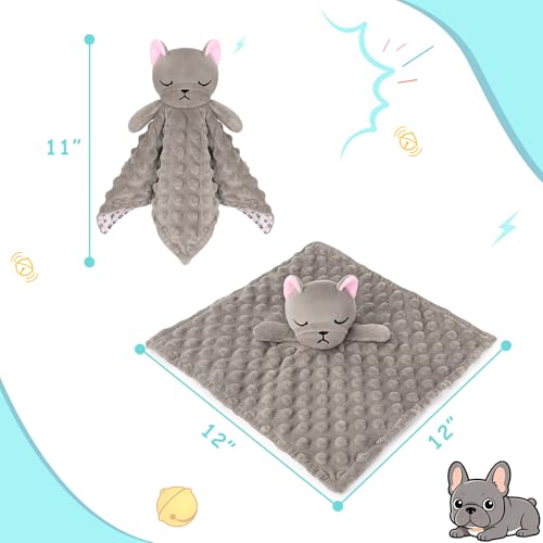 Image of Loveys for Babies,Kawaii French Bulldog Baby Security Blanket for Newborn Infant Toddler Snuggle Toy Stuffed Animal,Lovey Dog Security Blankets Baby Gifts Unisex Birthday,Gray 11in