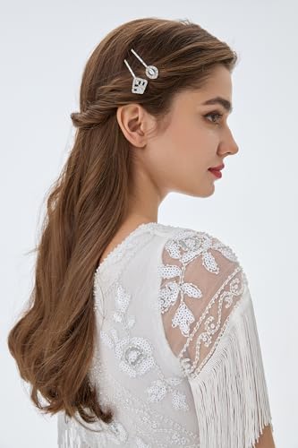 BABEYOND Vintage Hair Pins Clips for Women 1920s Crystal Rhinestone Feather Hair Pins Great Gatsby Hair Piece (A-Silver) - Thumbnail 6