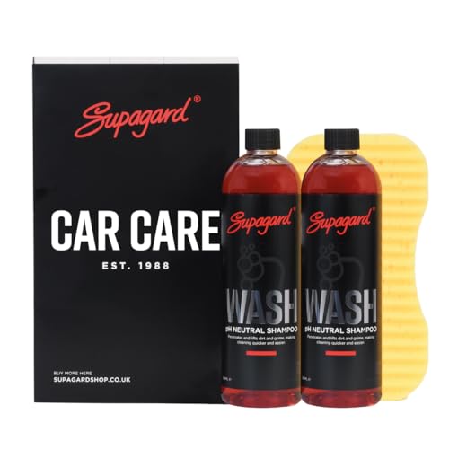 Supagard Premium pH Neutral Car Wash Shampoo Pack (2 x 500ml) – Highly Concentrated, Bio-Degradable Formula for Streak-Free, Glossy Finish – Includes Ridgeback Sponge
