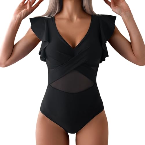 Tankini - Traje de baño para mujer de una pieza con velo transparente, estilo bikini para playa, piscina, aspecto sexy, moderno y elegante para cualquier ocasión, Le Noir, L