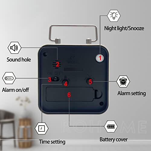 Night Light Alarm Clock, 3.5" Vintage Analog Silent Clock With Snooze Alarms, Non Ticking Battery Operated Small Square Clock For Bedside Desk Table Living Room Shelf Bedroom Shelf (Yellow) #TOP3