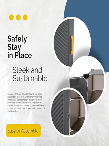 Image of Mevigo 6-Tier Shoe Rack with 2-Doors|Holds 12-Pairs |Waterproof & Dustproof Modular Plastic Shoe Cabinet|Foldable Stackable Shoe Organizer with MetalFrame |Space Saving Storage -Grey,