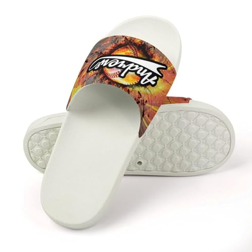Custom Sports Slides Personalized Slippers - Baseball Sandals Quick Drying Softball Slippers Indoor Outdoor,Gifts for Men Youth Boy (White,Style 49)4