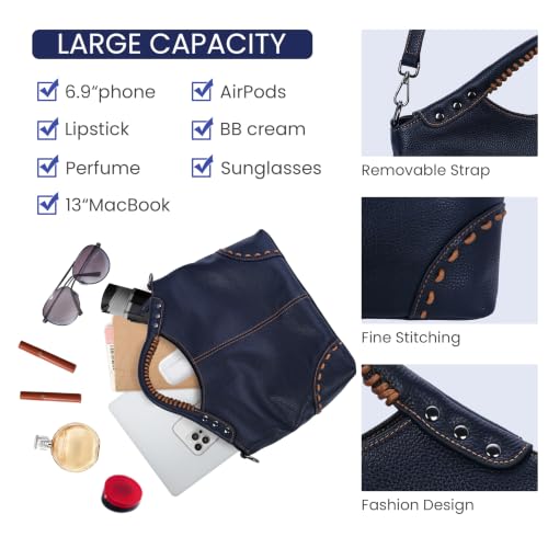 Image of HESHE Leather Purses for Women Crossbody Bags Satchel Shoulder Handbag | Genine Leather,Large Roomy Hobo Bags Retro Crossbody Purses Ladies Tote Top Handle Handbags for Work,Travel and Daily Use