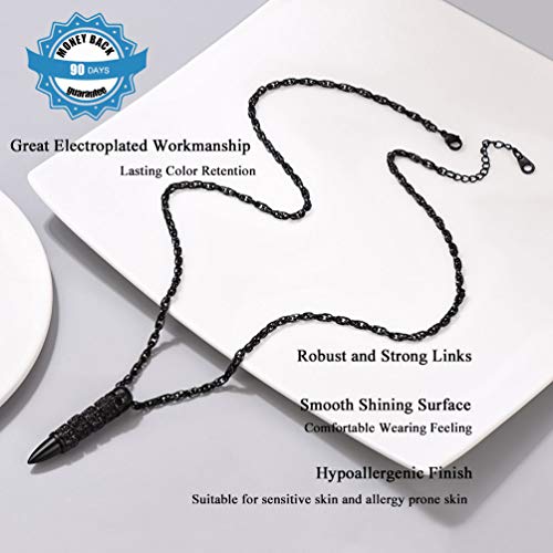 Prosteel Skull Bullet Charm Necklace Skeleton Pendant,Punk Style,Gothic,Goth Halloween Supply Gift, Retro Vintage Stainless Steel Statement Men Women Black Necklace #TOP5