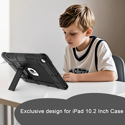 Rantice Case for 9th/8th/7th Generation, Hybrid Shockproof Rugged Drop Protective Case with Kickstand for iPad 10.2 Inch (2021/2020/2019 Release), Black