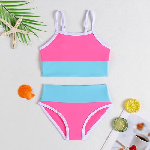 Image of Little Girl Swimsuit Casual Swimwear Kids Two Piece Color Block Bathing Suits Beach Bikini Set 3-12Years