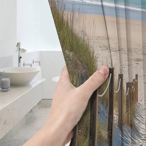 Rideau de douche imperméable avec impression 3D plage pour baignoire lavable