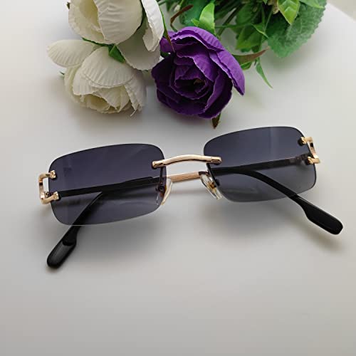 Small Narrow Rimless Sunglasses for Women Men Tiny 90s Frameless Rectangle Tinted Glasses Fashion Shades UV400 5