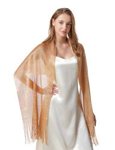 Womens Evening Shawl Metallic Fringe Wrap Lightweight Scarf for Party Wedding Prom Formal Events