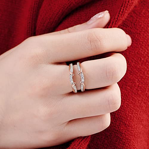 SHELOVES Two Tone Rose Gold Ring Guard 925 Sterling Silver Round CZ Ring Enhancer for Engagement Rings 5-123