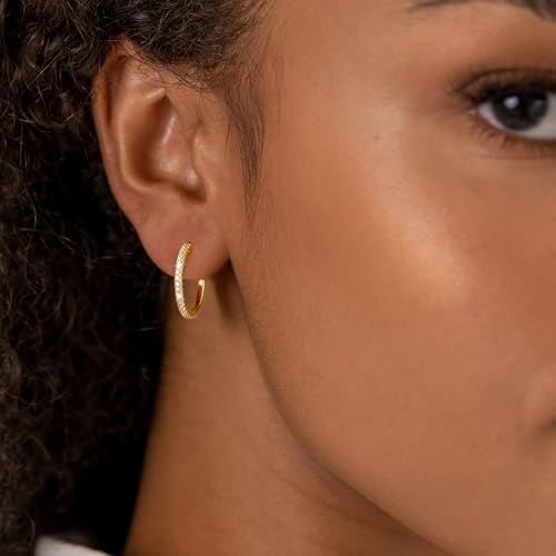 CHESKY Large Rhinestone Post Open Hoop Earrings - 14k Gold Thin Cubic Zirconia Round Hoops 15/20/25/40/50mm Hypoallergenic Sparkly Earrings for Women Trendy Jewelry Gifts
