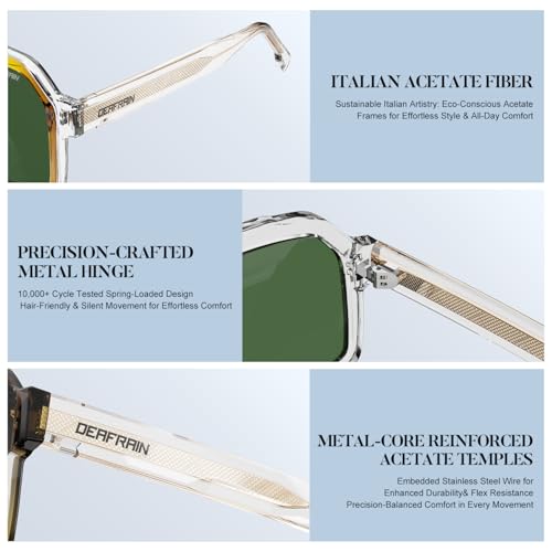 Image of DEAFRAIN Polarized Sunglasses for Men Women, Acetate Pilot Classic Retro 90s UV Protection Fashion Driving Beach Shades