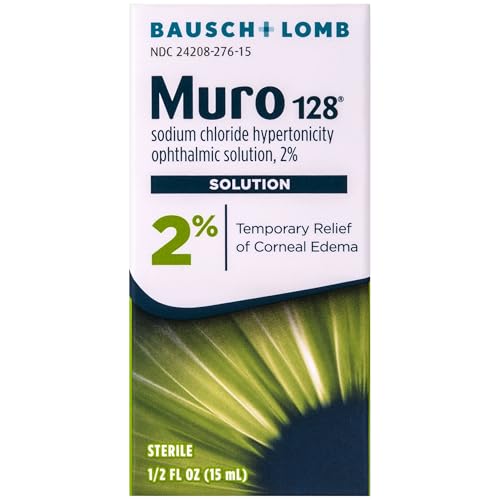 Muro 128 Eye Drops Temporary Relief of Corneal Edema Eye Care Sodium Chloride Hypertonicity Ophthalmic Solution 2%  0.5 Fl Oz