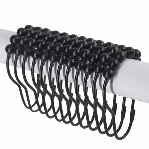 24 Pack Shower Curtain Hooks Rings Roller Balls Shower Rings Stainless Steel Metal Rust Free. （Black）