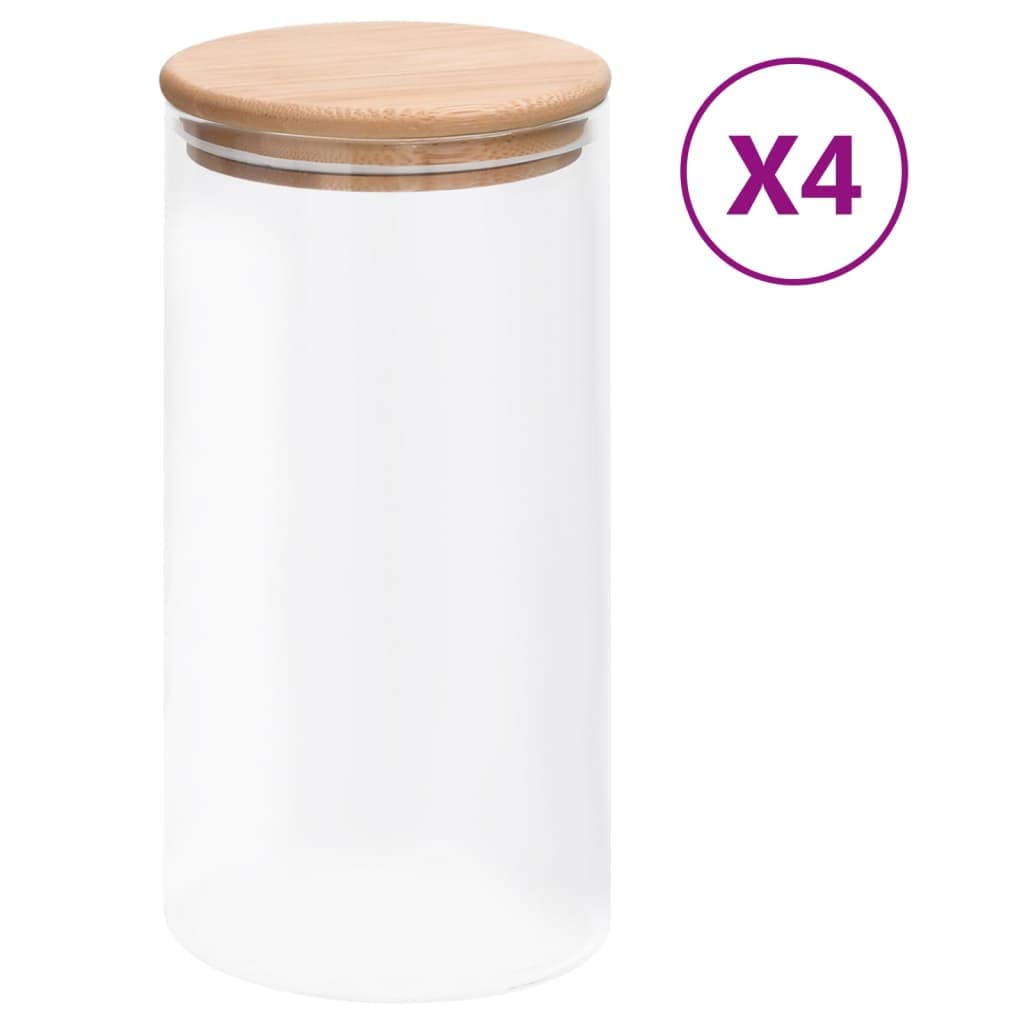 Vorratsgläser mit Bambusdeckel 4 Stück 1200 ml luftdichtes Glas Aufbewahrung Set für Küche und Speisekammer, stapelbar mit Aromaverschluss für frisches Lagern