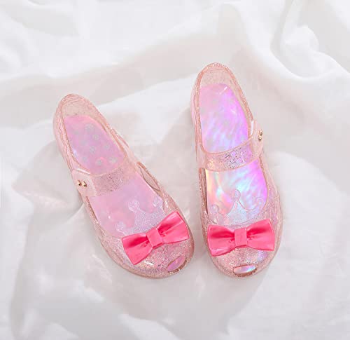 Image of Jelly Shoes for Girls Princess Dress Up Flat Sandals for Toddler Cosplay Clear Glitter Jellies Mary Janes with Bow /Crown
