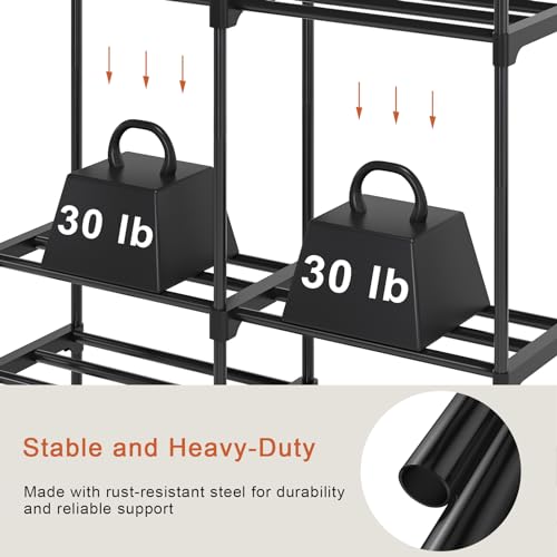 Black Narrow Tall Shoe Rack Organizer for Closets and Entryways - Holds 32-36 Pairs