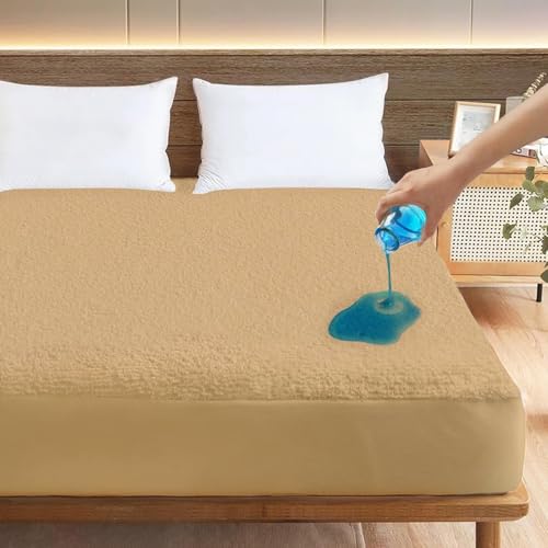 Image of BABYLEE 100% Waterproof Premium Cotton Feel Mattress Protector Queen Bed 72x60 Inch|Ultra Soft Breathable & Hypoallergenic Fitted Bed Protector Terry Cover(6x5 feet, Fits Upto 10 Inches, Beige)