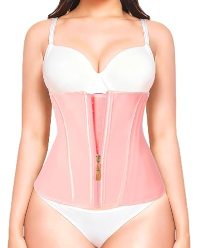 MAGICFAJAOS Waist Trainer Corset for Women Shapewear Waist Cincher Tummy Control Fajas de Mujer with Zipper and Hooks Pink