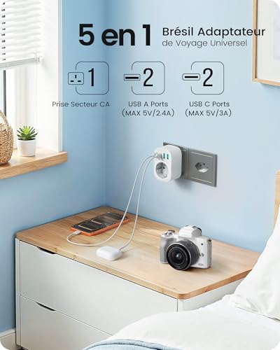 LENCENT Adaptateur de Voyage pour Le Brésil, Adaptateur Prise Type N – vue 3