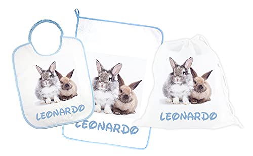 SET ASILO PERSONALIZZATO CON NOME composto da 3 pezzi: bavaglino