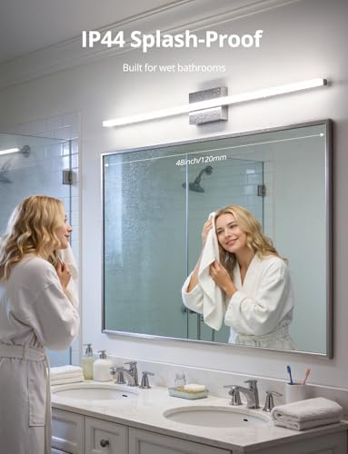 Image of Combuh Bathroom Vanity Light Fixtures Above Mirror, Modern wall lamp Chrome | 48 Inch Extra-Long, Gentle Shadow Free, Linear Design, for Makeup, Simple Slim, Splash-Resistant, 6000K Cool White, 1 Pack